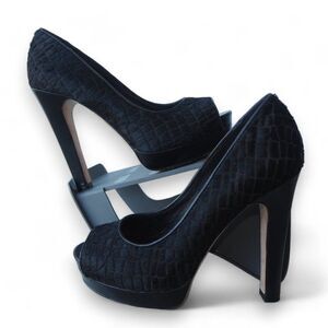 House of Harlow 1960 Dusty Croco Pony Hair Platform Peep Toe Pumps Women's 6.5